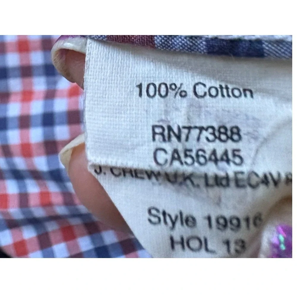 J.Crew Button Down Shirt Mens Size M Gingham Check Red Navy Blue Cotton Pocket